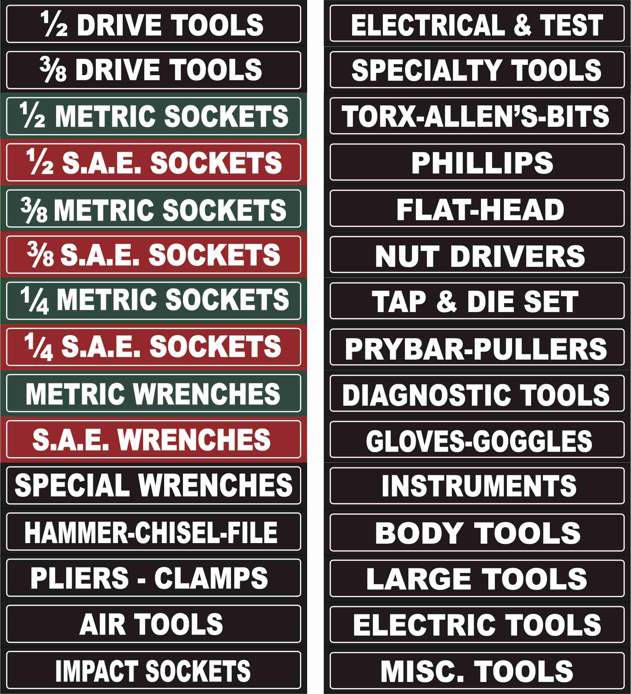 Tool Chest Labels Set of 30